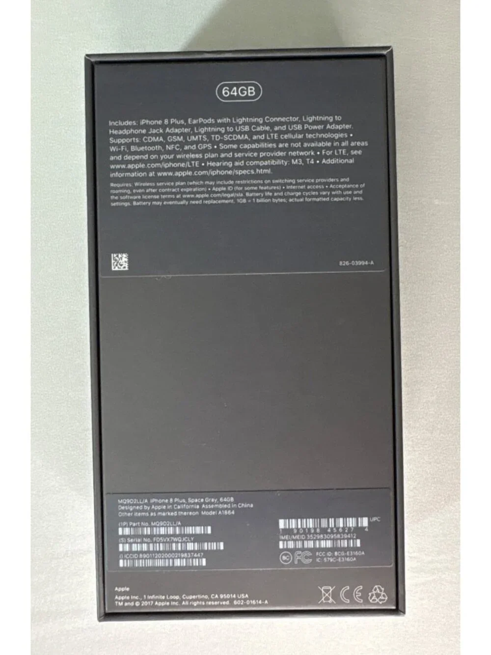 Apple iPhone 8 Plus Space Gray Empty Box With Inserts & Stickers  Empty Box Only